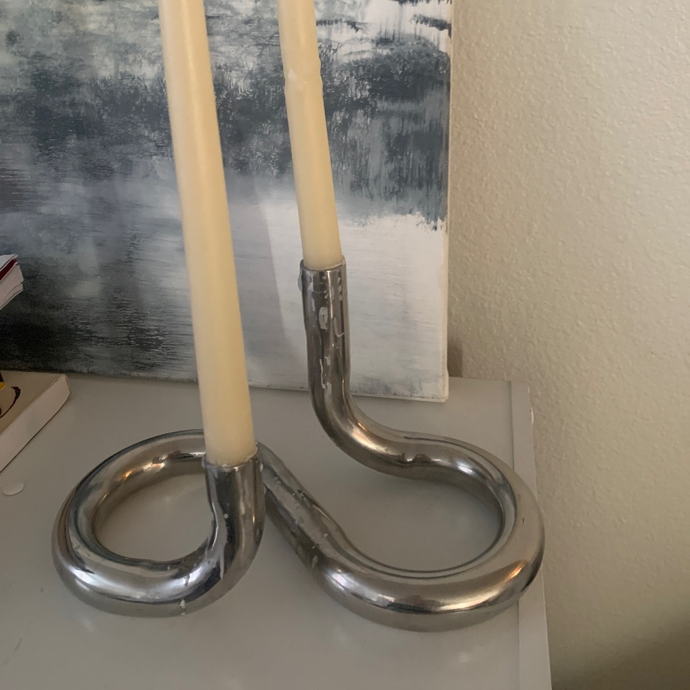 Abstract minimalist modernist candlestick chrome holder